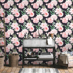 Peonies on Graphite Background Floral Wallpaper