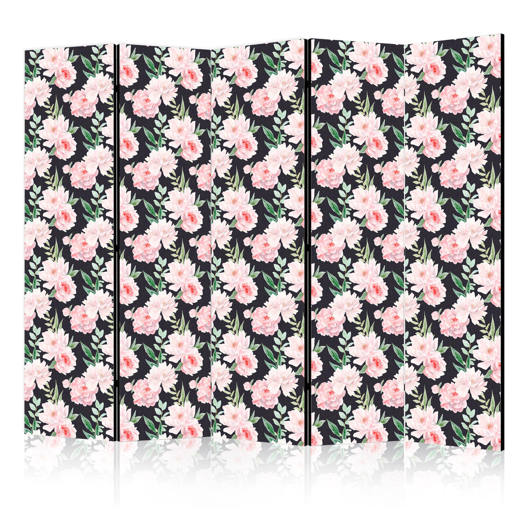 Room Divider Peonies Pink Flowers Graphite