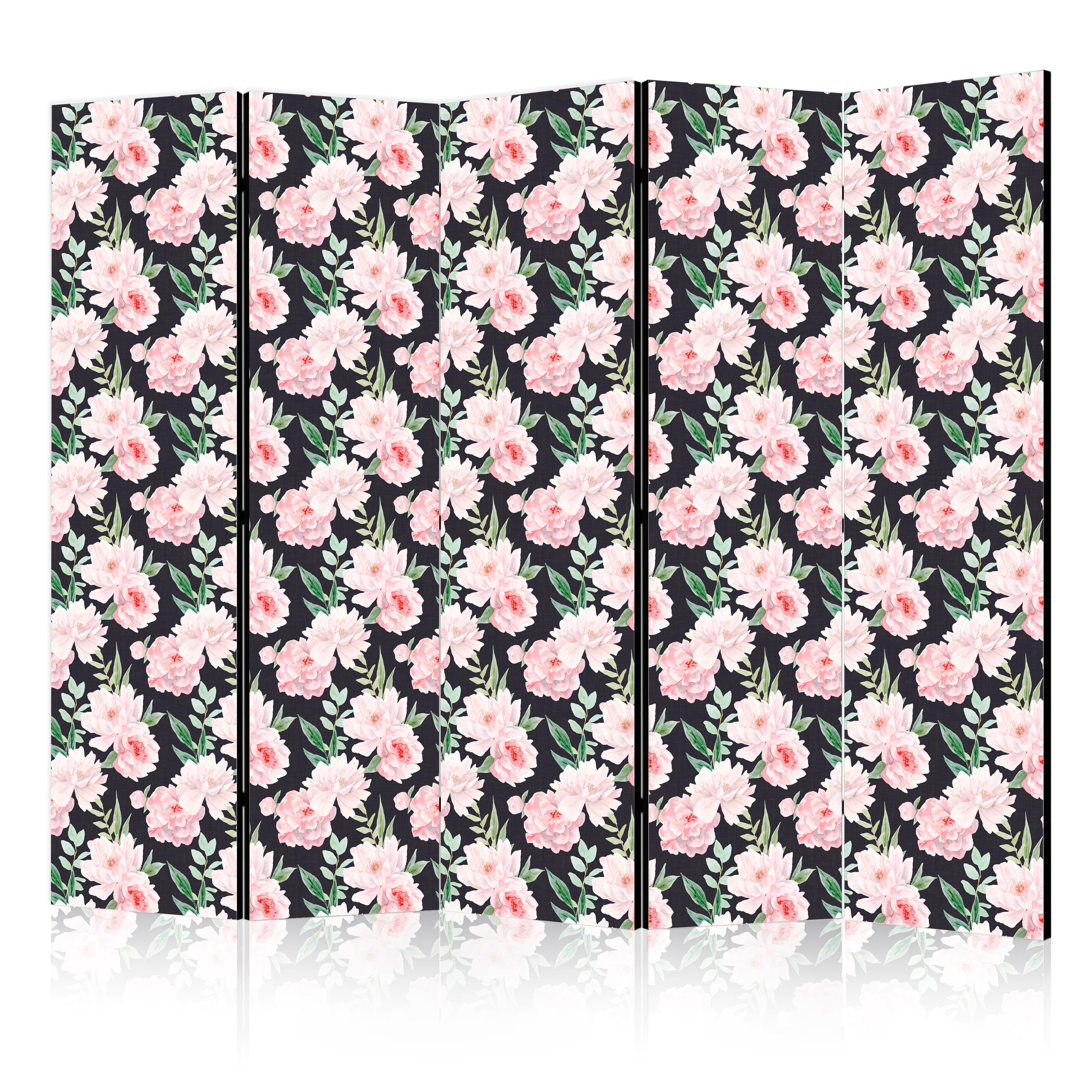 Room Divider Peonies Pink Flowers Graphite