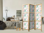 Japanese Room Divider with Peonies and Pink and White Flowers