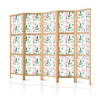 Japanese Room Divider with Peonies on White Background