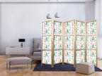Japanese Room Divider with Peonies on White Background