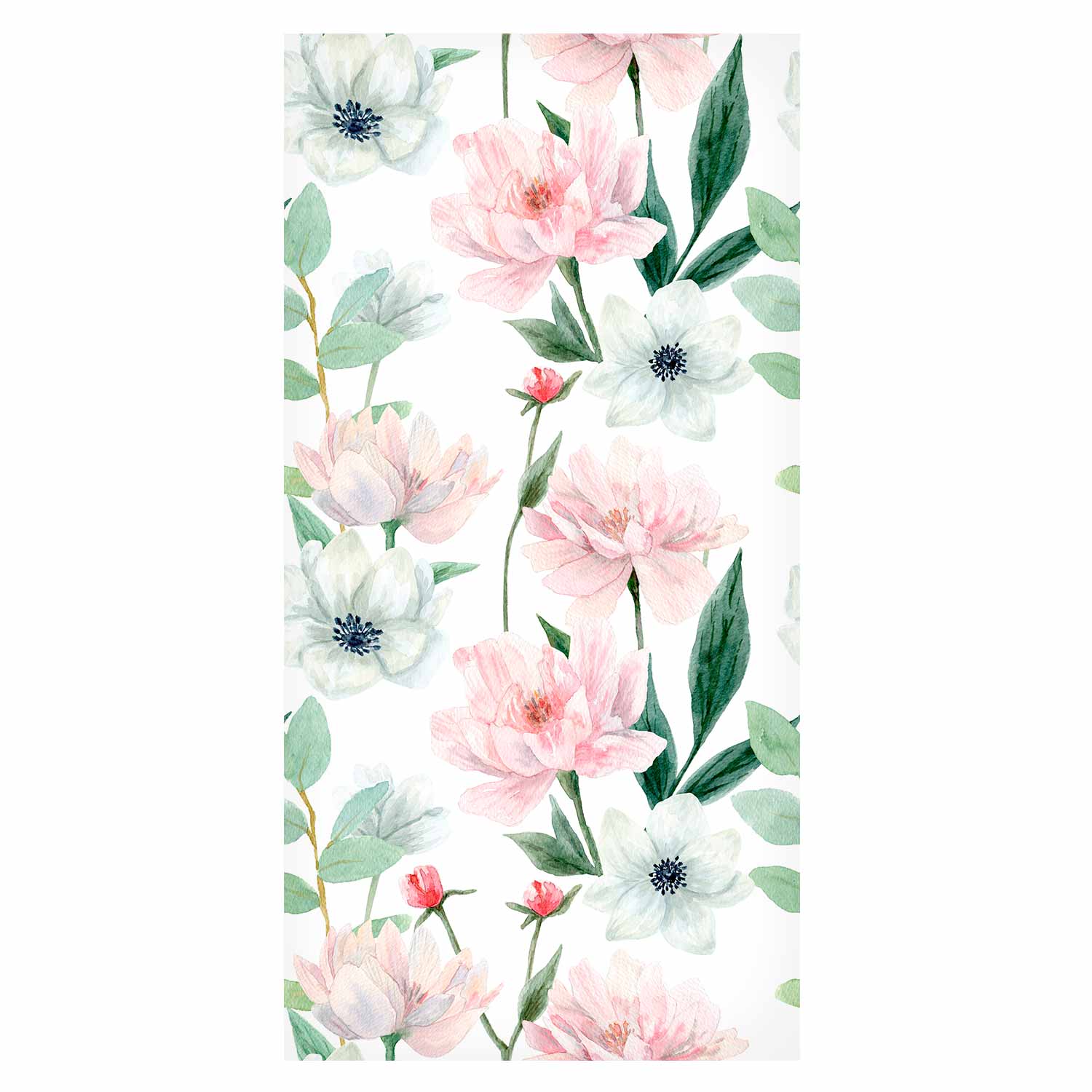 White Peonies Floral Wallpaper