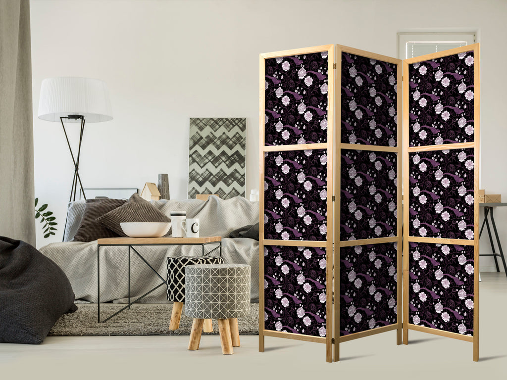 Japanese Room Divider - Birds Among Flowers, 3-Panel