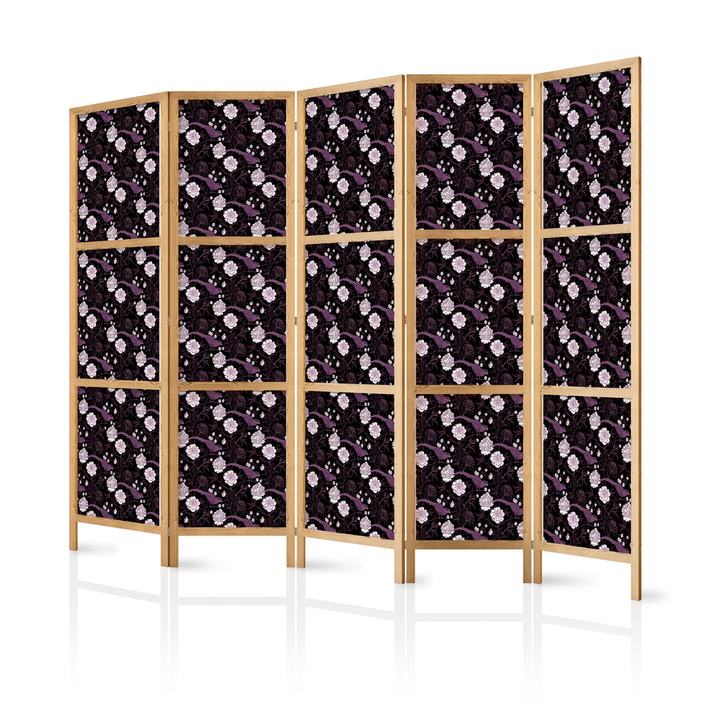 Japanese Room Divider 5-Panel Flowers - Purple