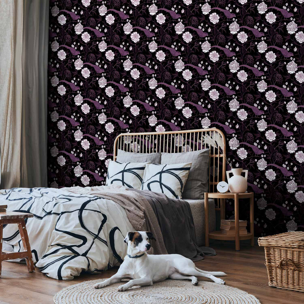 Peonies and Pheasants Floral Wallpaper