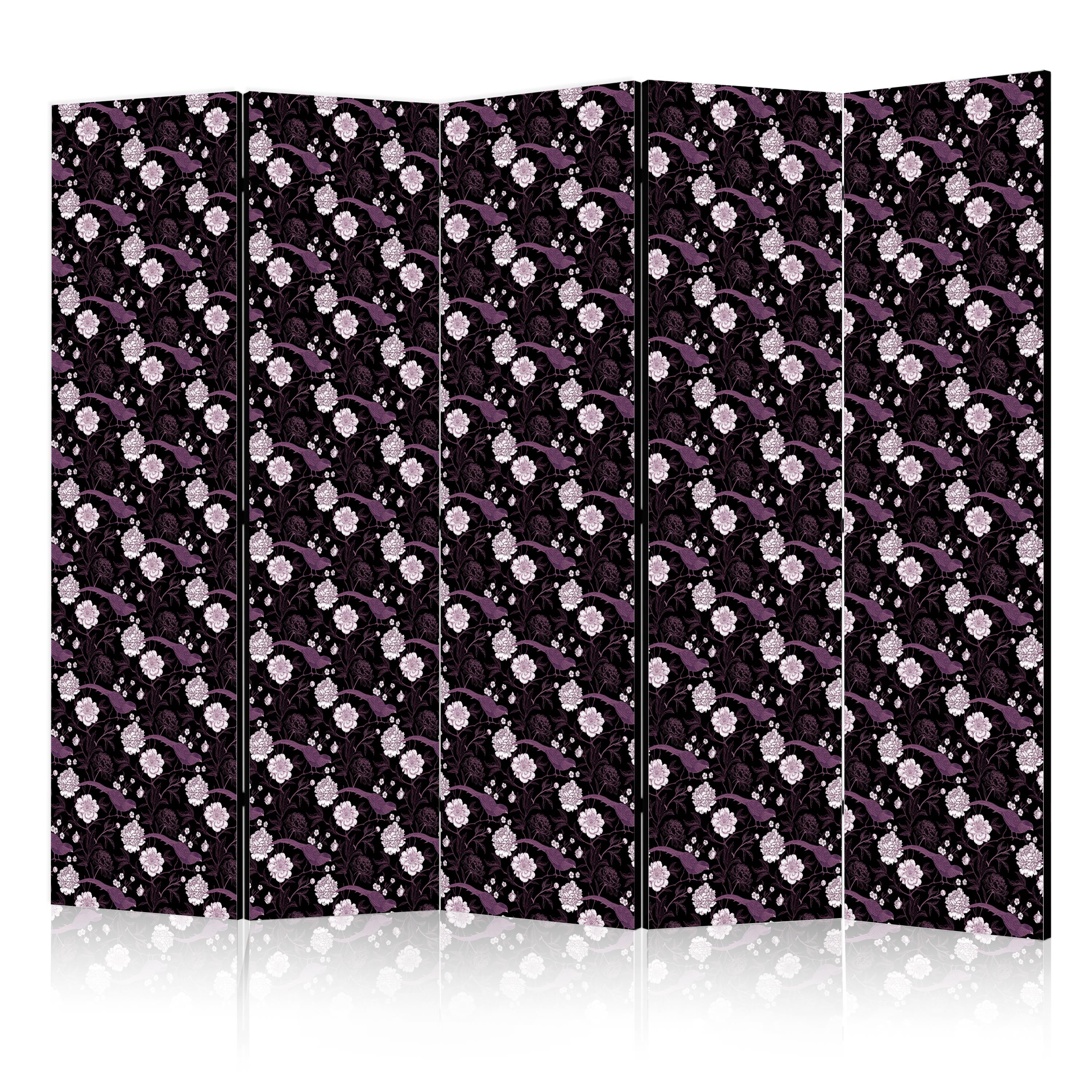Room Divider - Birds Among Flowers - Pheasants Surrounding Peonies - Purple