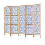 Japanese Room Divider Vintage Floral Blue on White