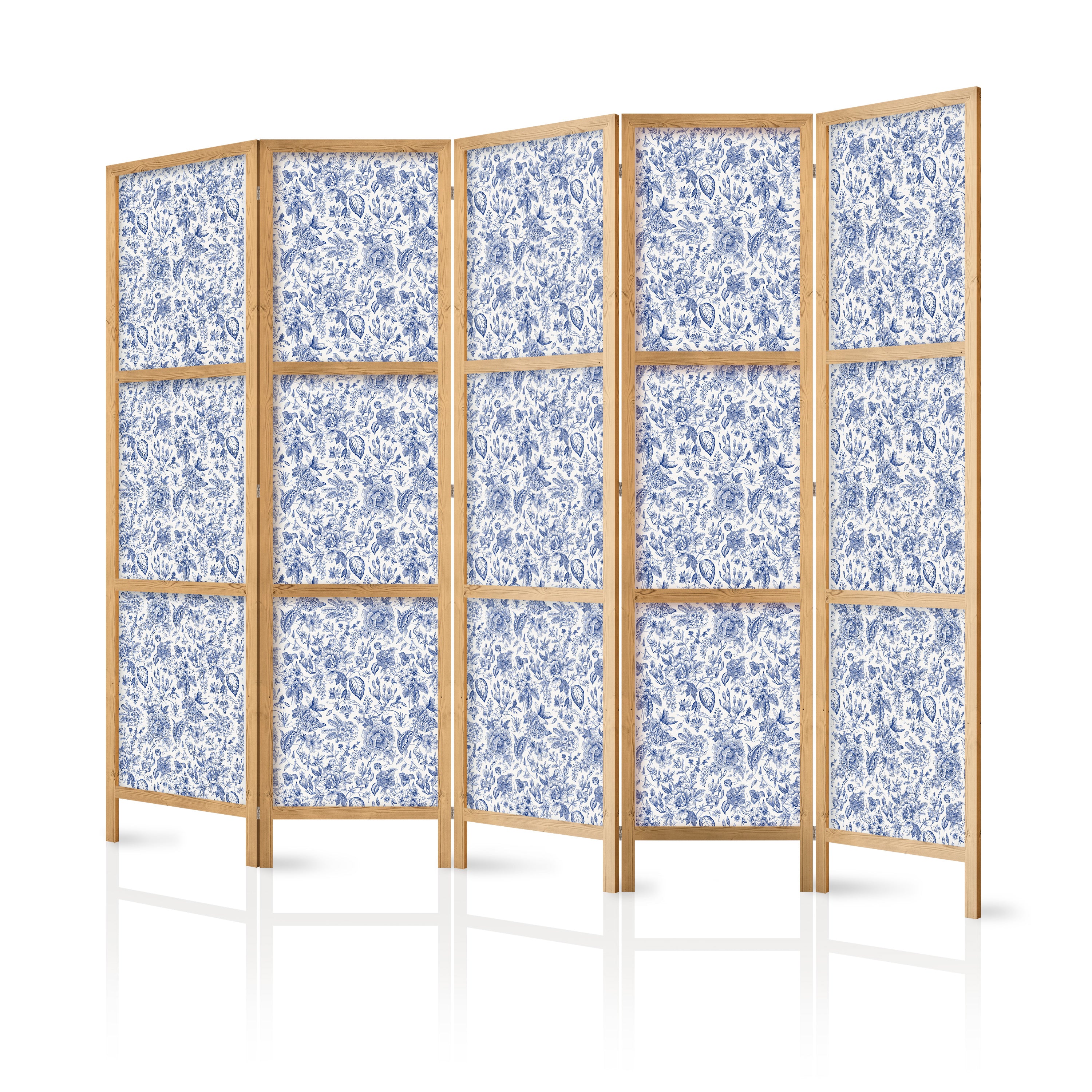 Japanese Room Divider Vintage Floral Blue on White