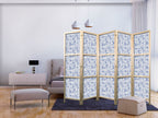 Japanese Room Divider Vintage Floral Blue on White