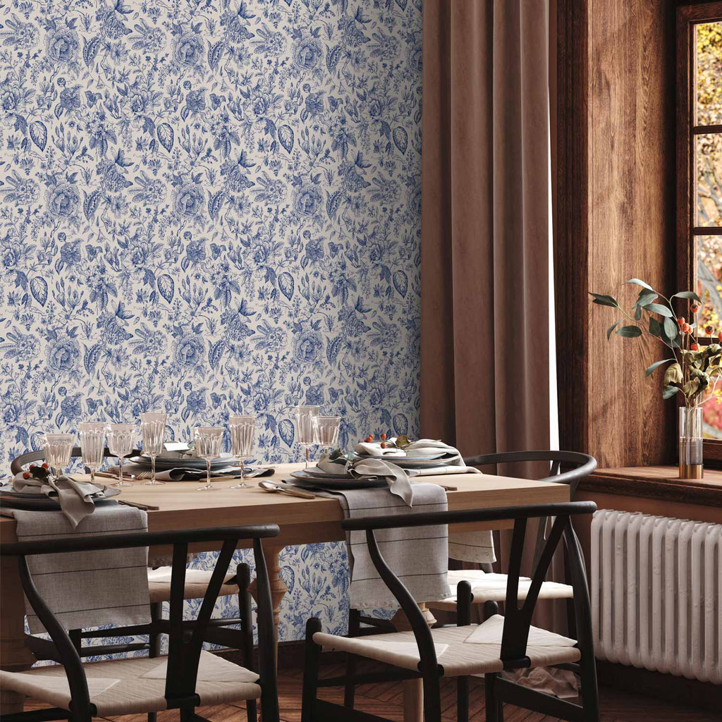 Blue Flower Illustration Floral Wallpaper