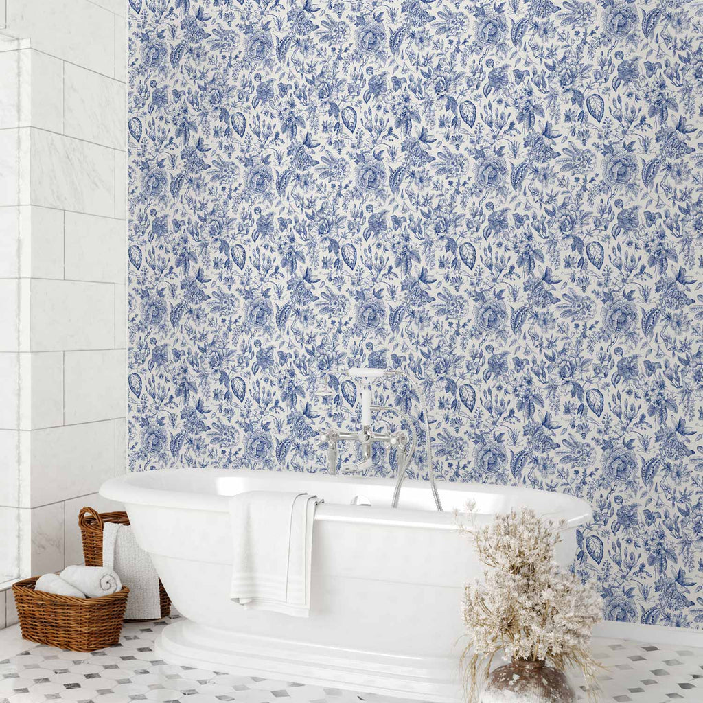 Blue Flower Illustration Floral Wallpaper