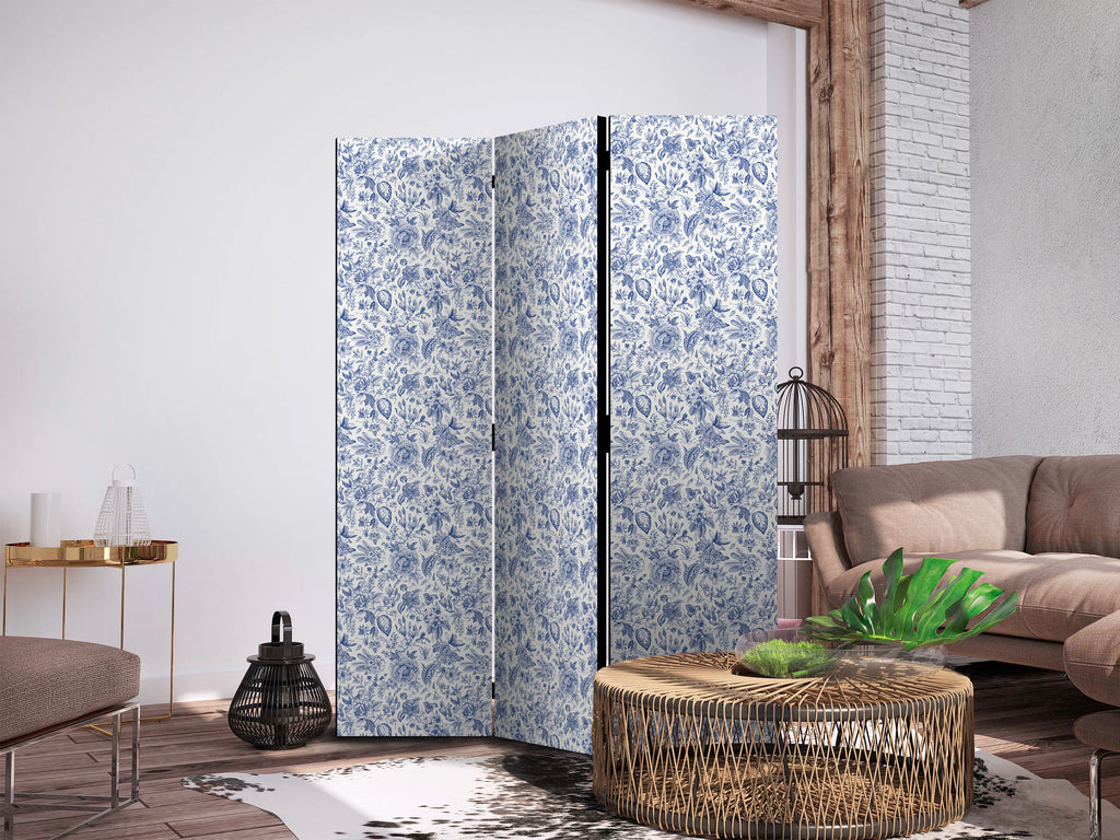 Room Divider Vintage Floral Illustration Blue Flowers