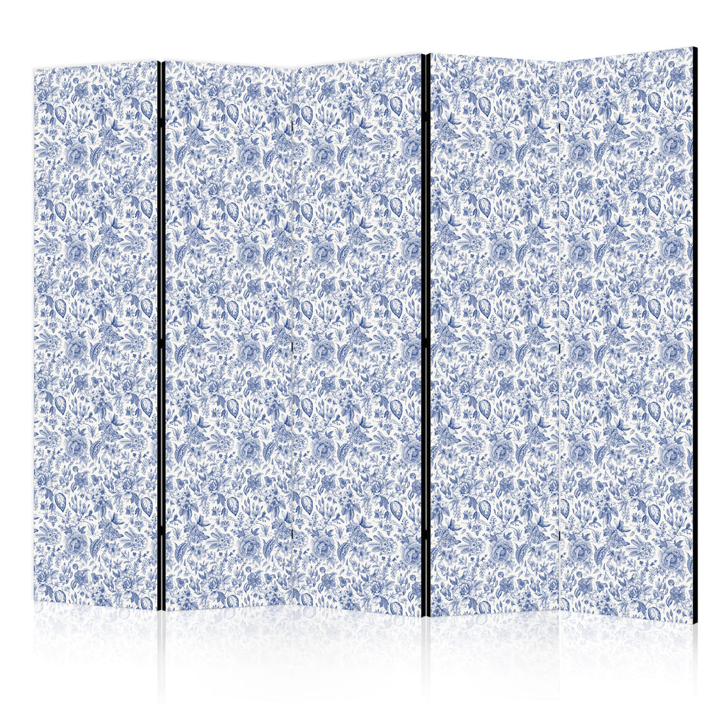 Room Divider Vintage Illustration with Blue Flowers on White