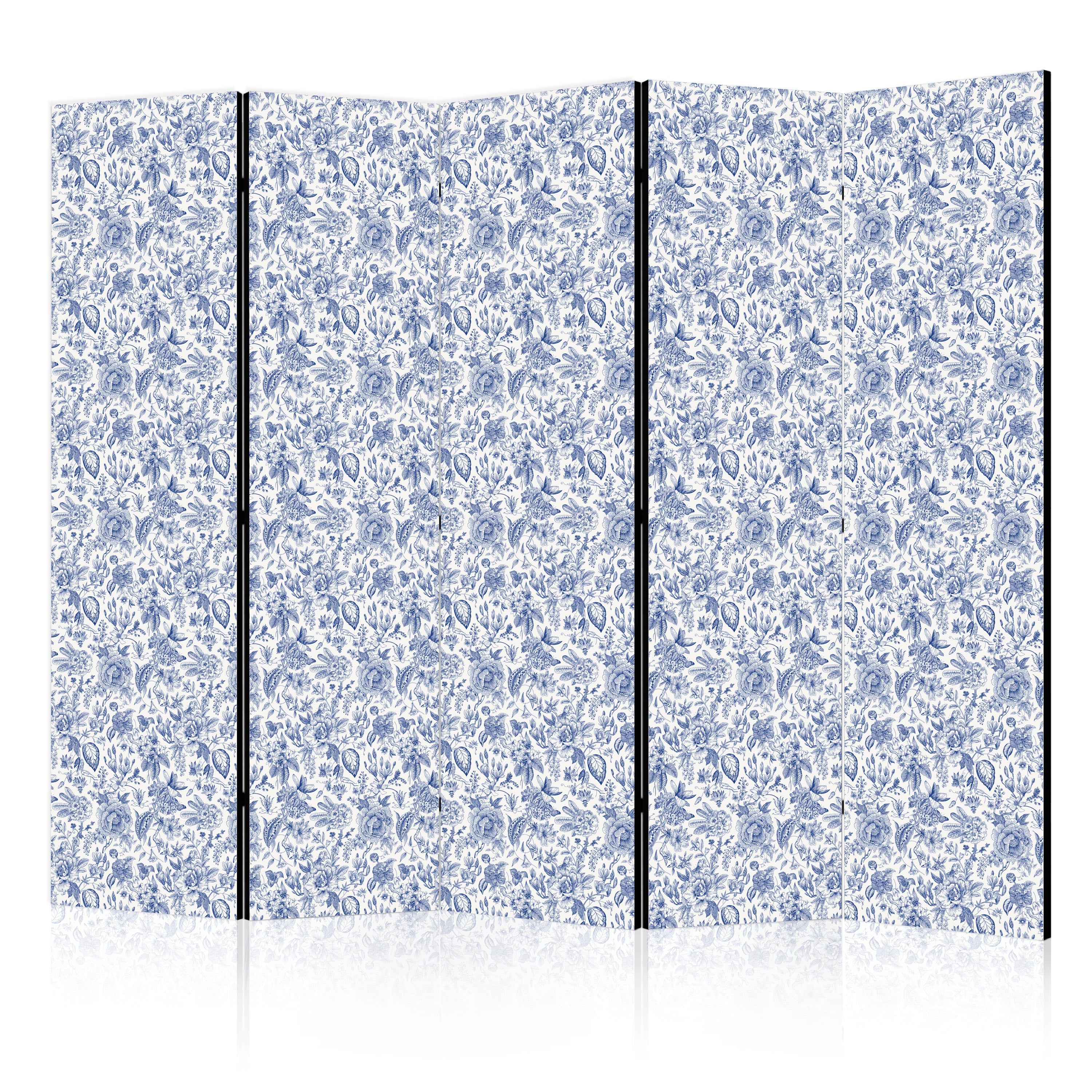 Room Divider Vintage Illustration with Blue Flowers on White