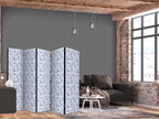 Room Divider Vintage Illustration with Blue Flowers on White