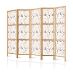 Japanese Room Divider - Botanical Illustration in Beige Gray