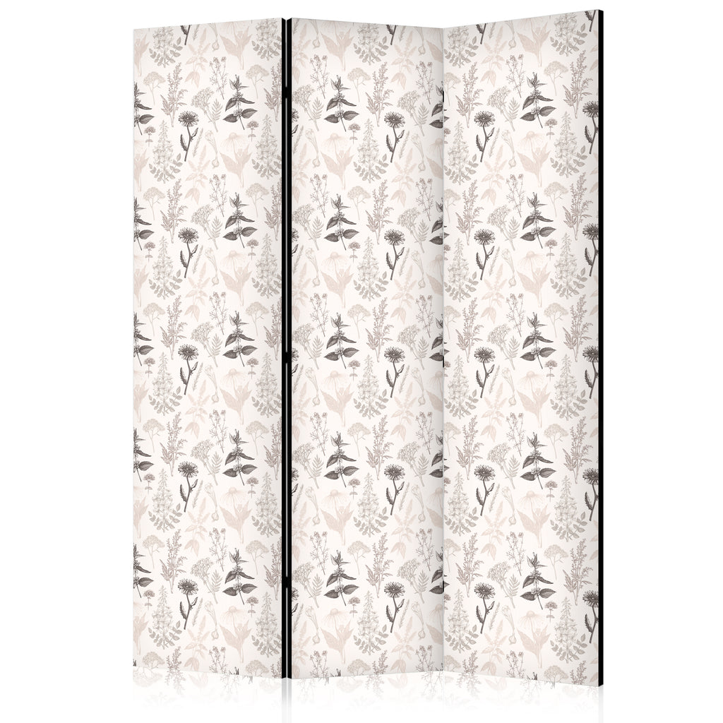 Room Divider Botanical Illustration - Flowers & Herbs - Beige Gray
