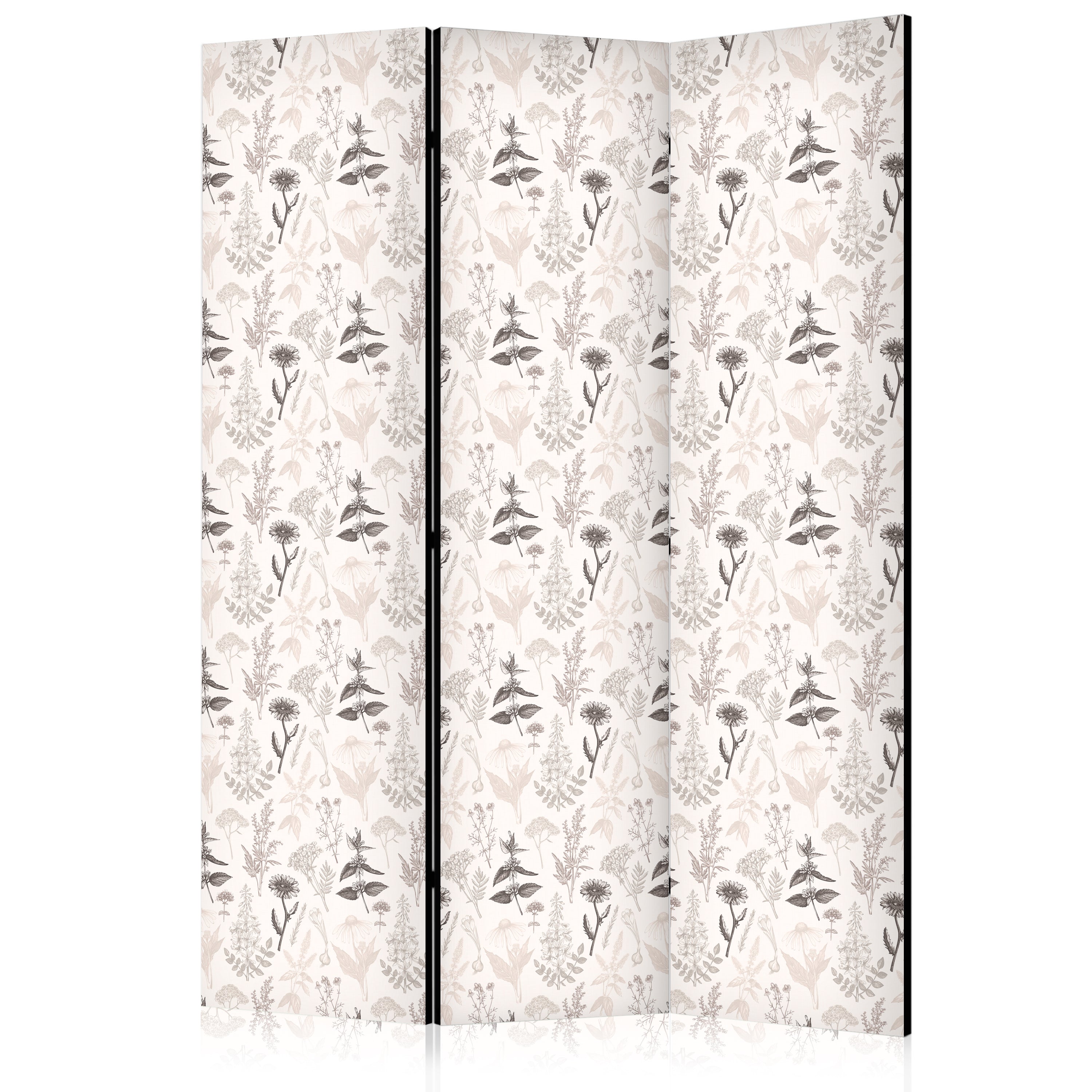 Room Divider Botanical Illustration - Flowers & Herbs - Beige Gray