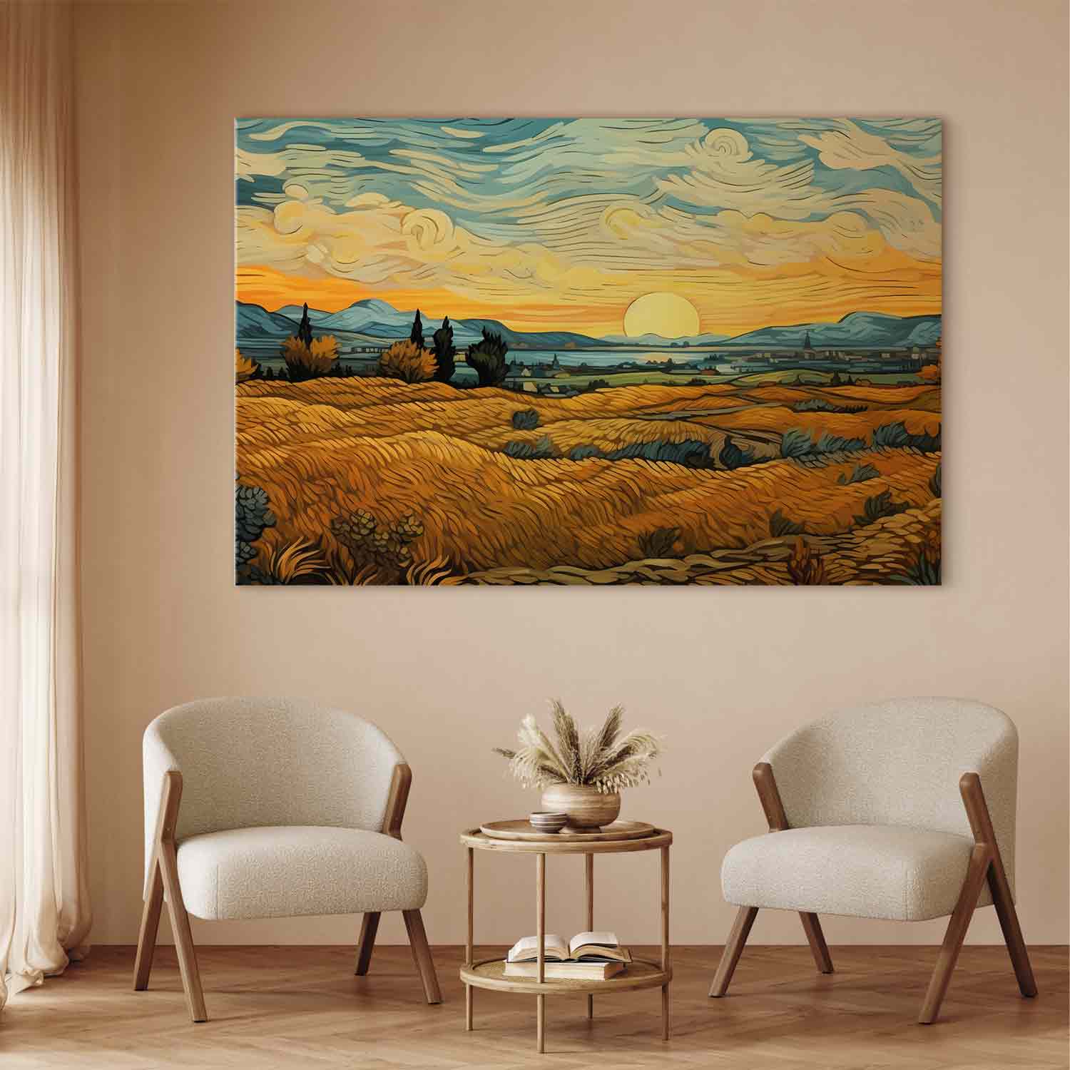 Golden Grain Fields Impressionistic Landscape DIY Canvas Print