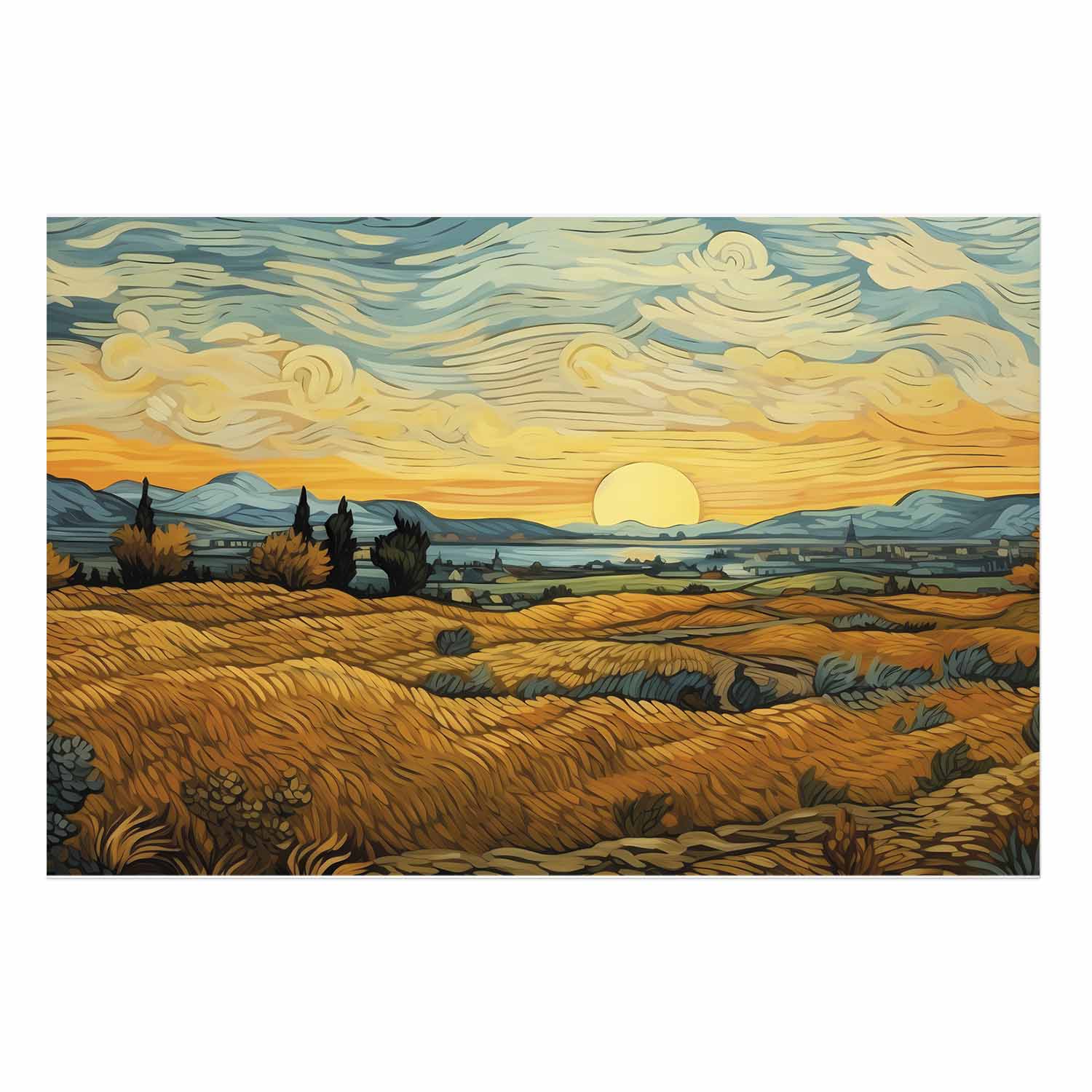 Impressionistic Golden Grain Fields Landscape Poster