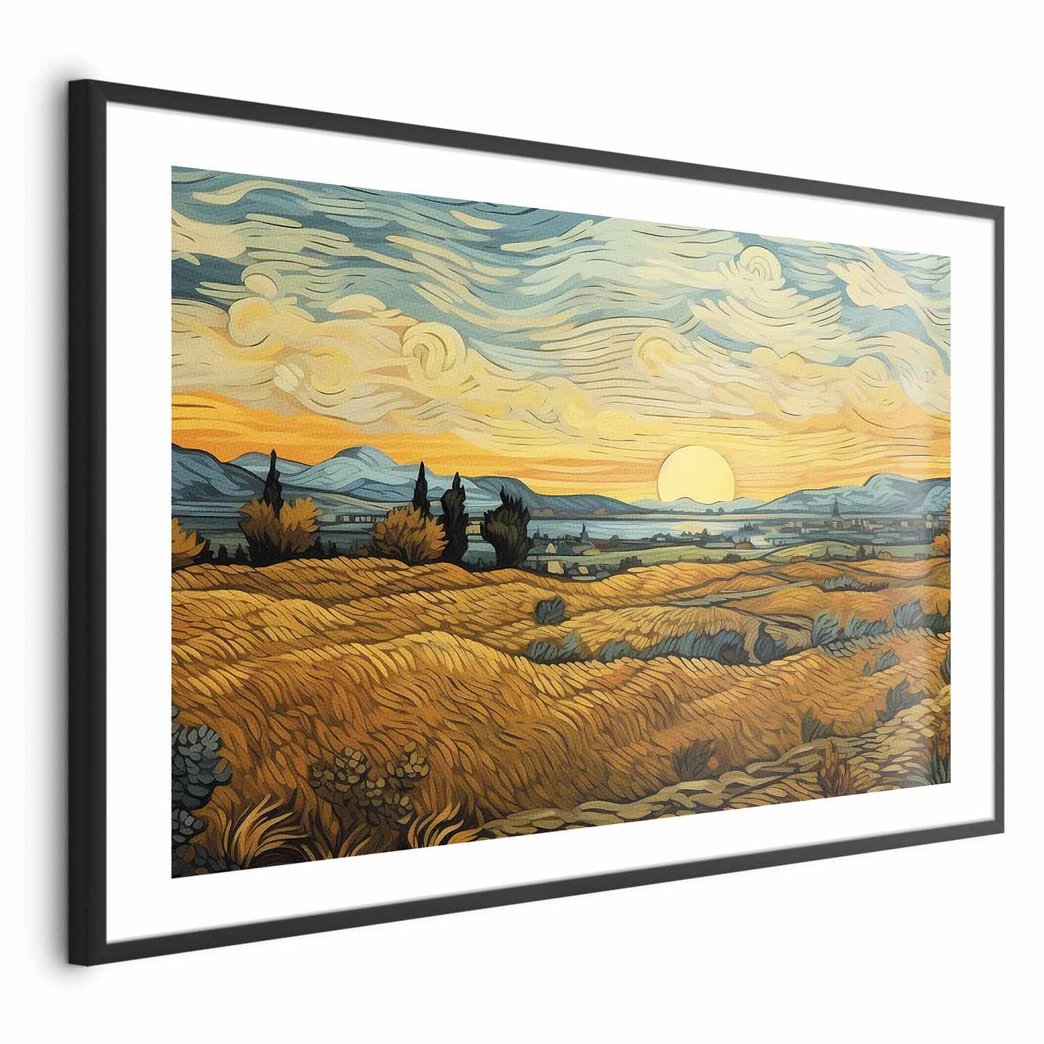 Impressionistic Golden Grain Fields Landscape Poster