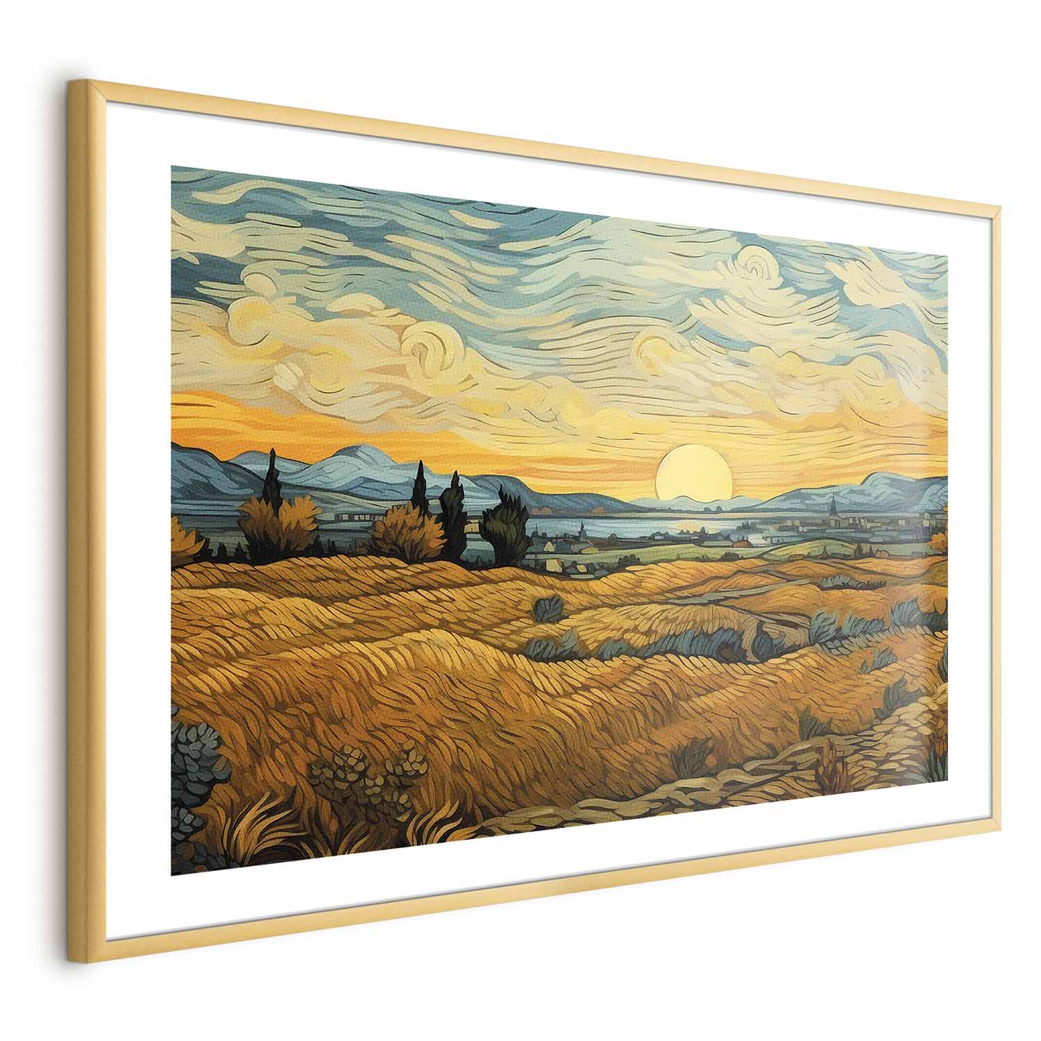 Impressionistic Golden Grain Fields Landscape Poster