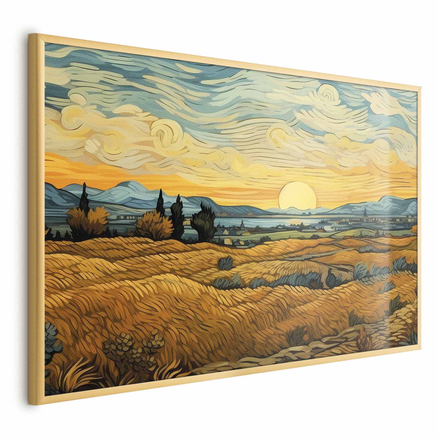 Impressionistic Golden Grain Fields Landscape Poster
