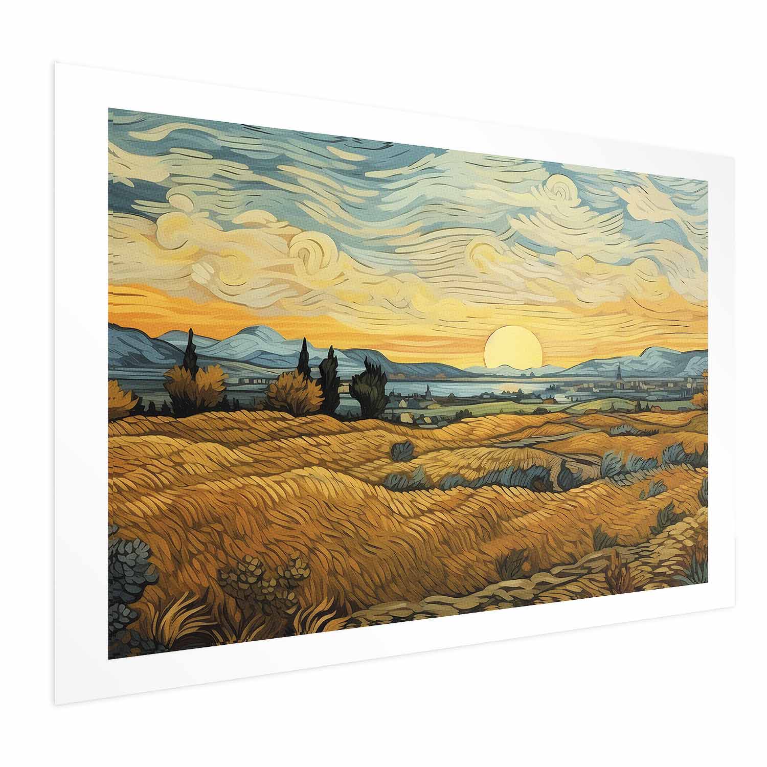 Impressionistic Golden Grain Fields Landscape Poster