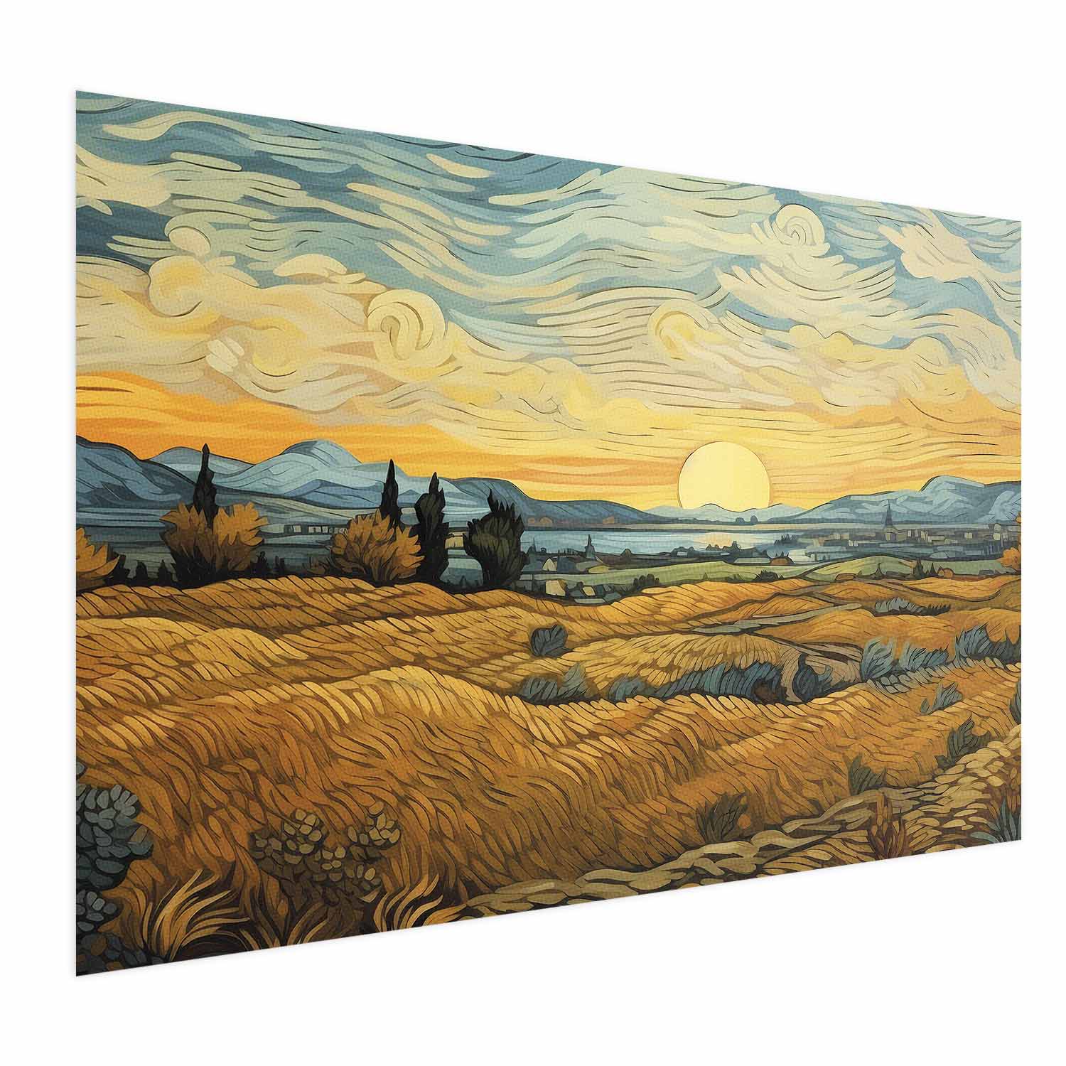 Impressionistic Golden Grain Fields Landscape Poster