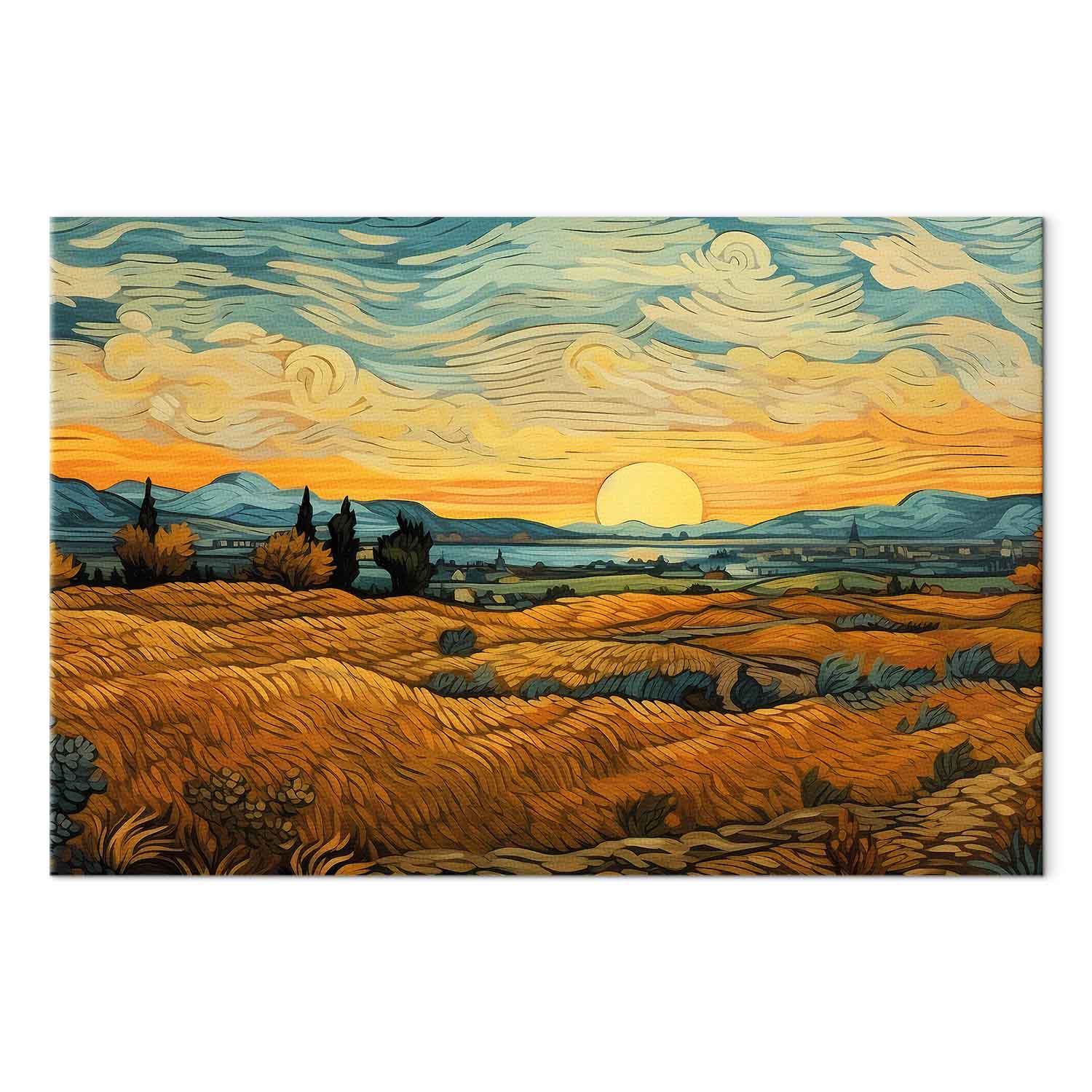 Impressionistic Golden Grain Fields Landscape Canvas Print