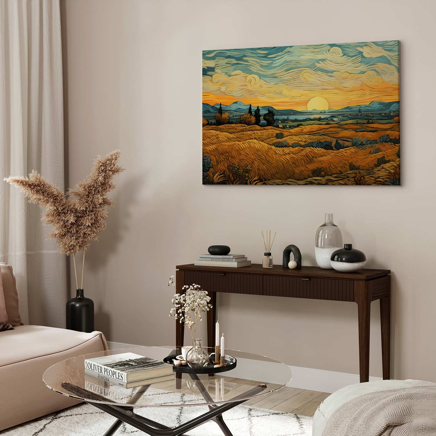 Impressionistic Golden Grain Fields Landscape Canvas Print