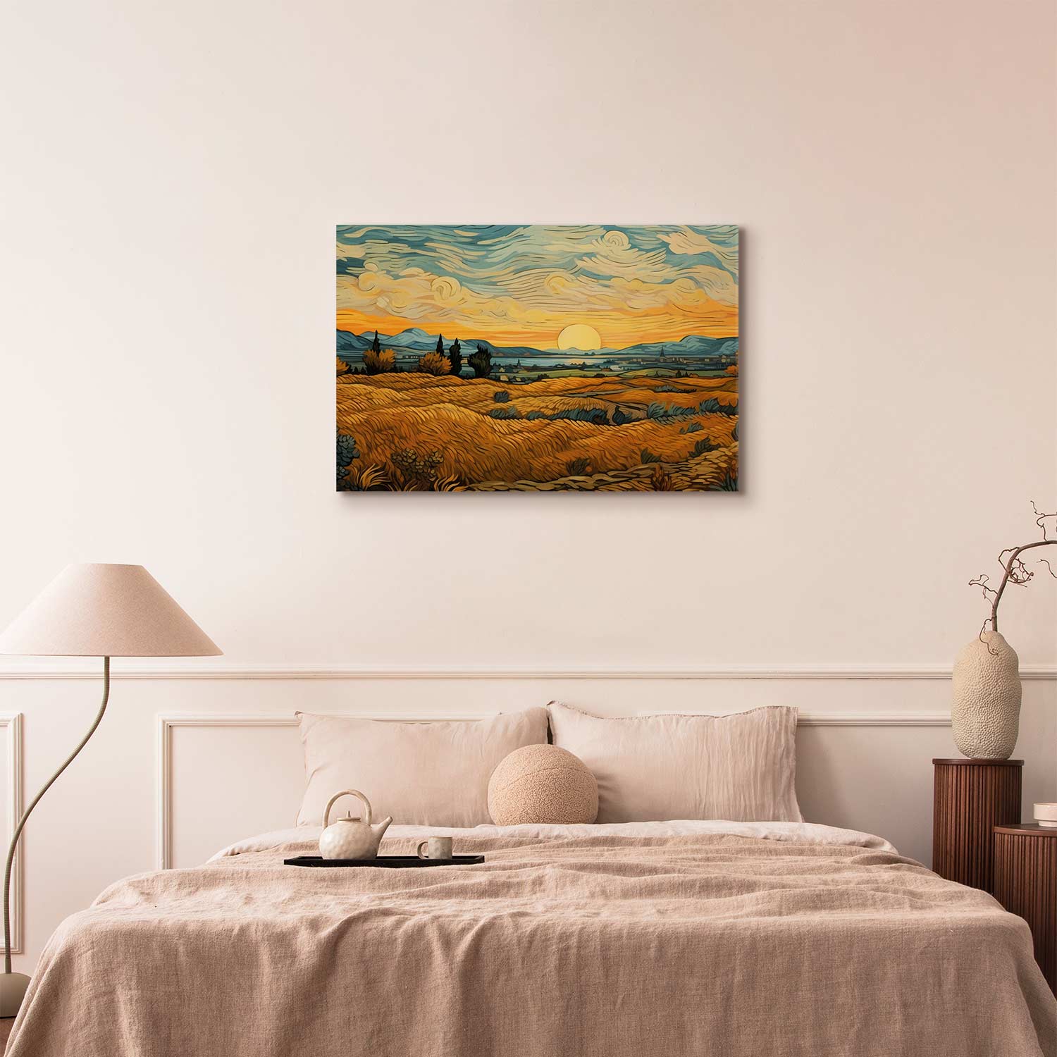 Impressionistic Golden Grain Fields Landscape Canvas Print