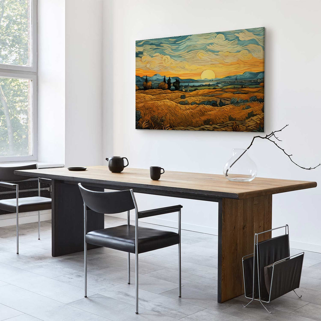 Impressionistic Golden Grain Fields Landscape Canvas Print