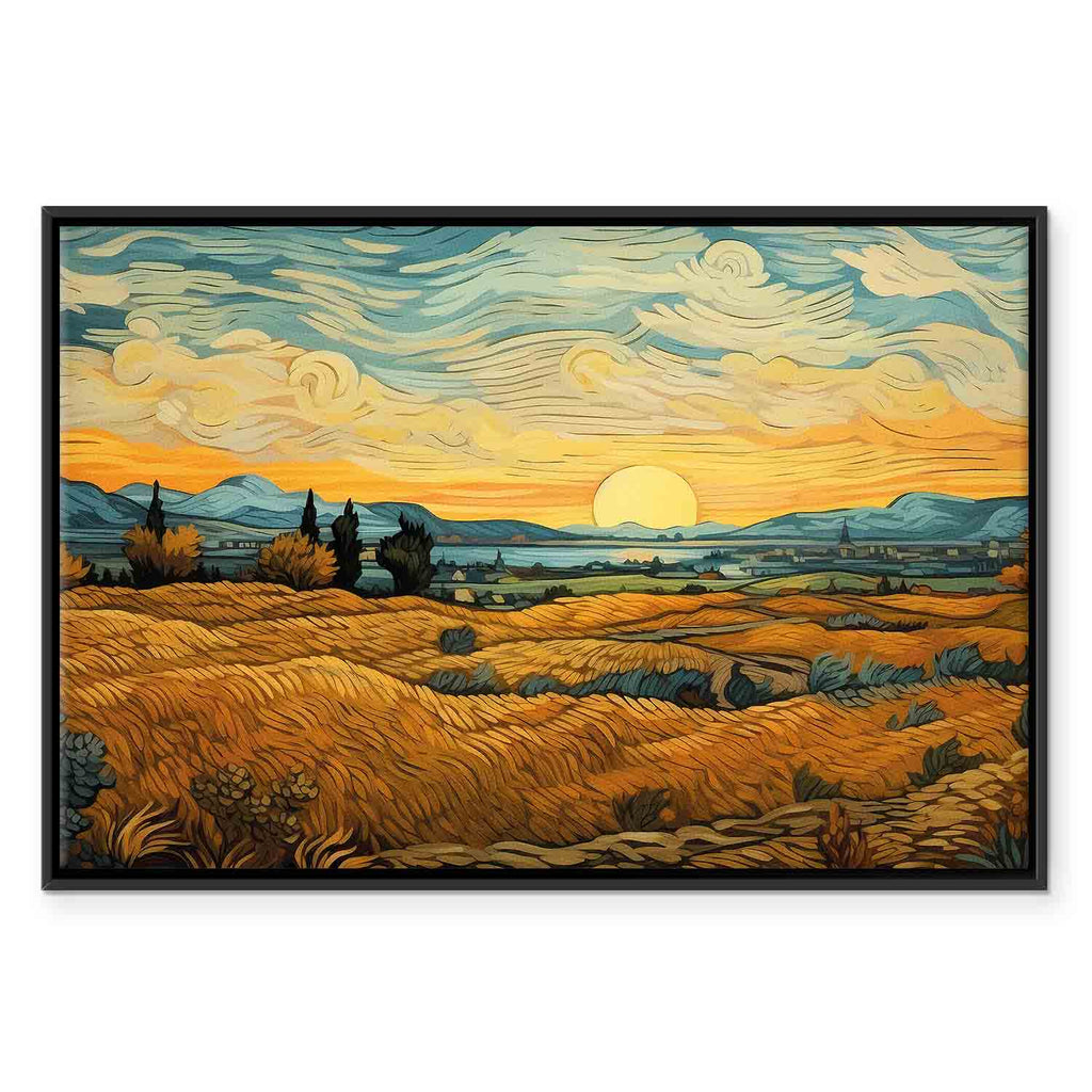 Impressionistic Golden Grain Fields Landscape Canvas Print