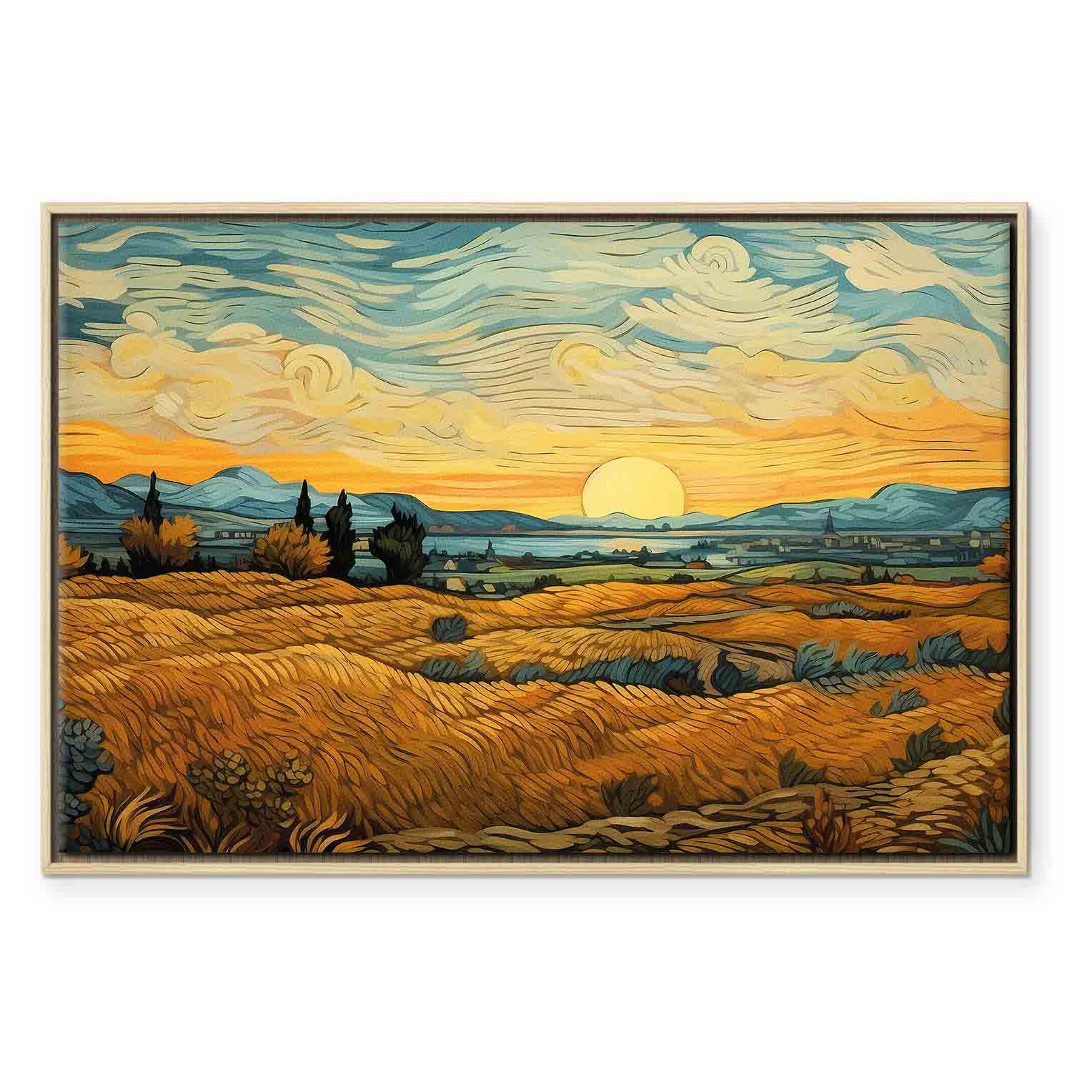 Impressionistic Golden Grain Fields Landscape Canvas Print