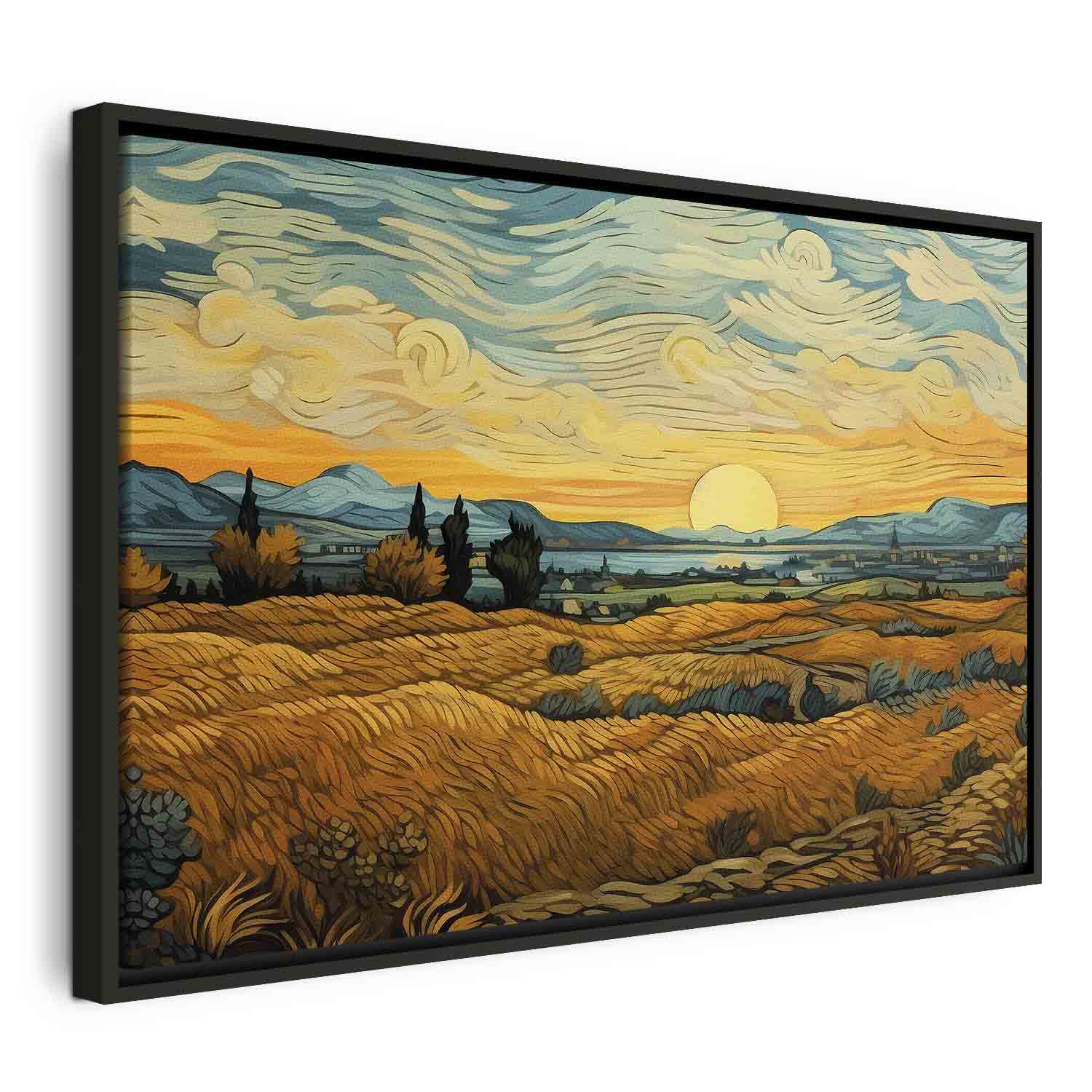 Impressionistic Golden Grain Fields Landscape Canvas Print