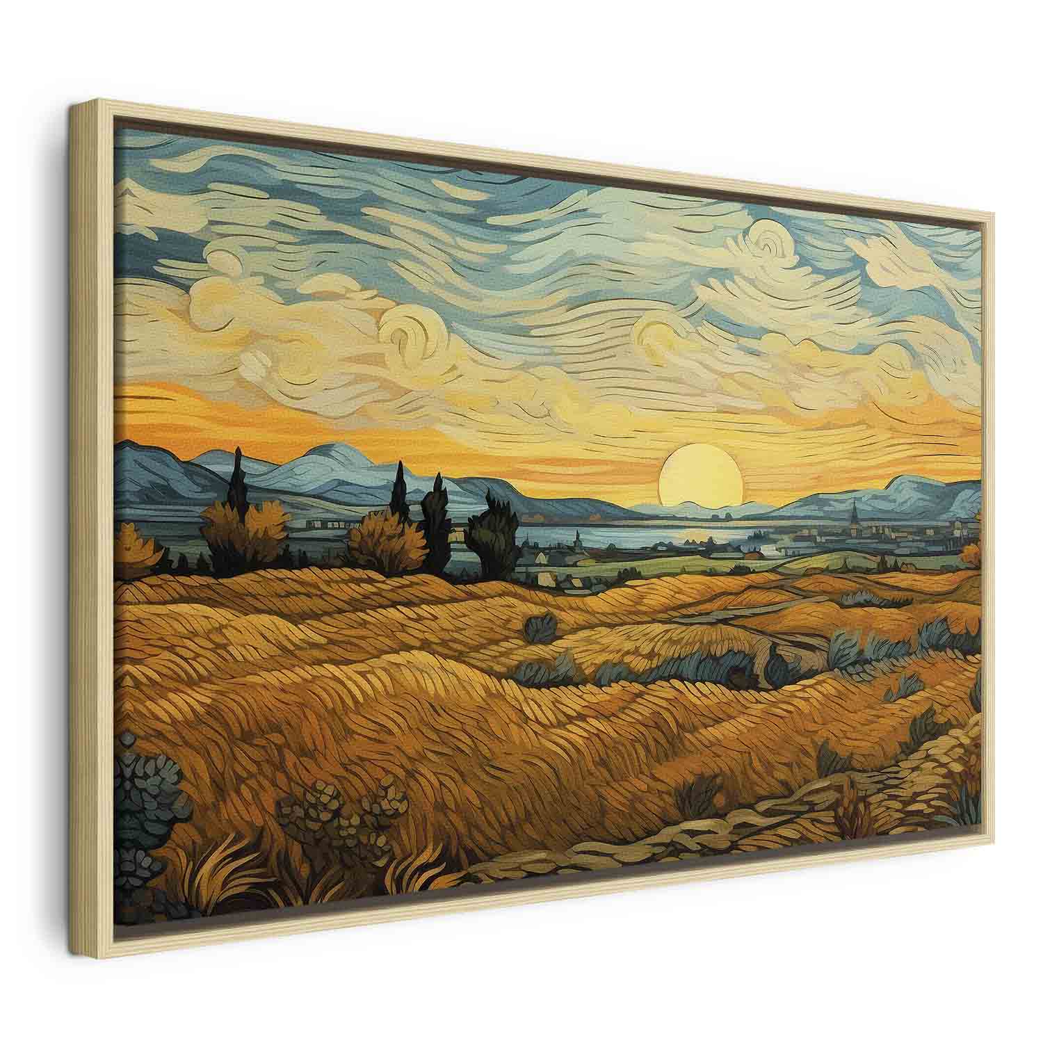 Impressionistic Golden Grain Fields Landscape Canvas Print
