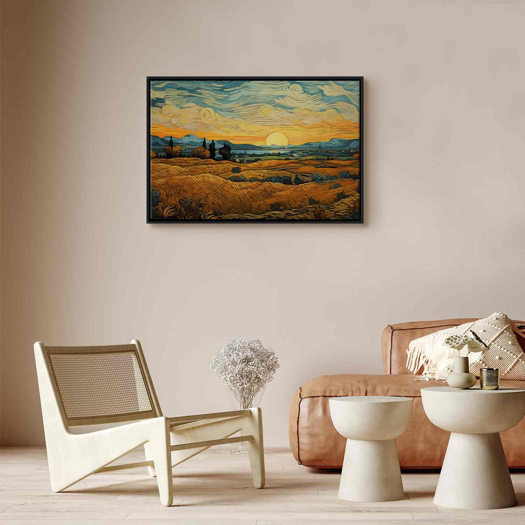 Impressionistic Golden Grain Fields Landscape Canvas Print