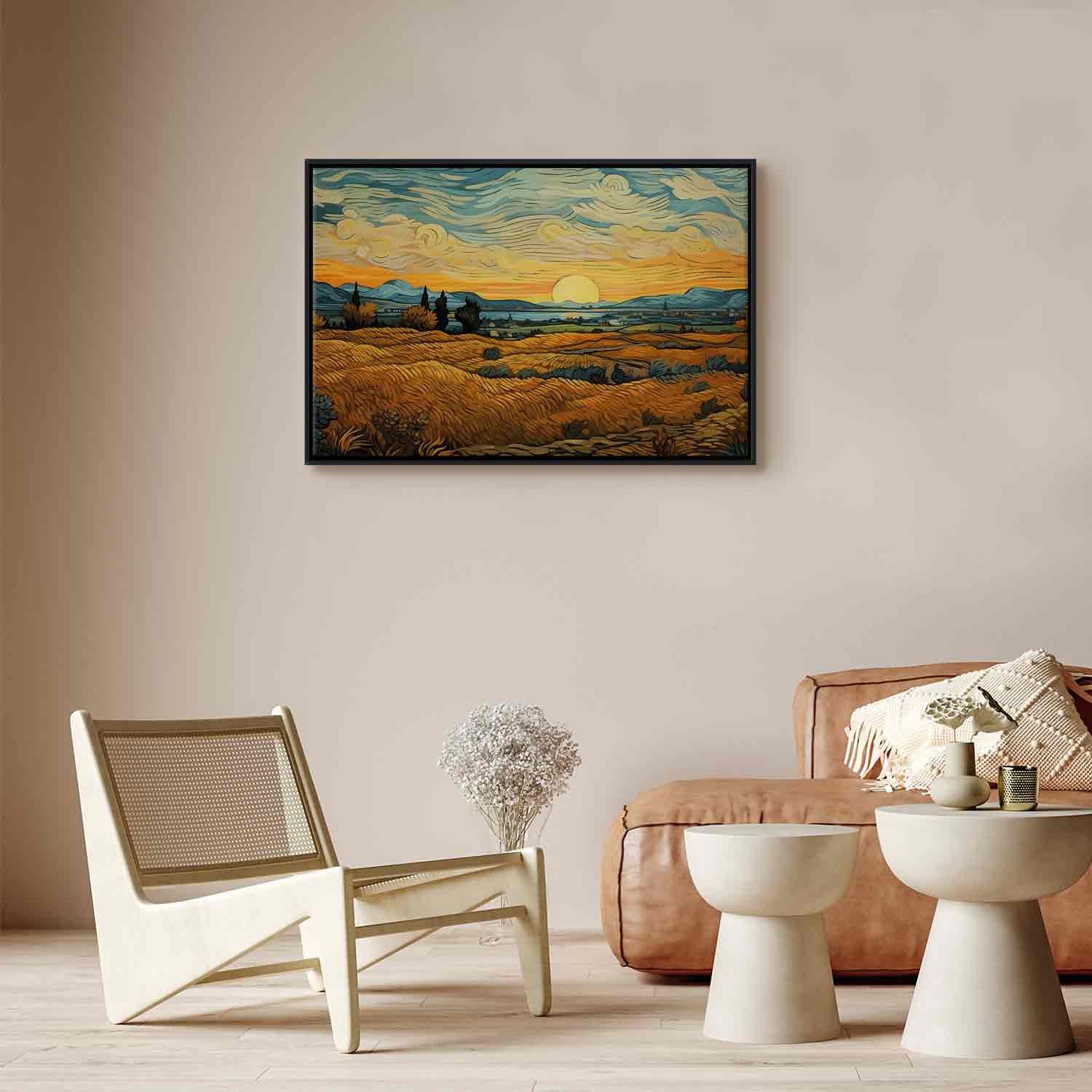 Impressionistic Golden Grain Fields Landscape Canvas Print