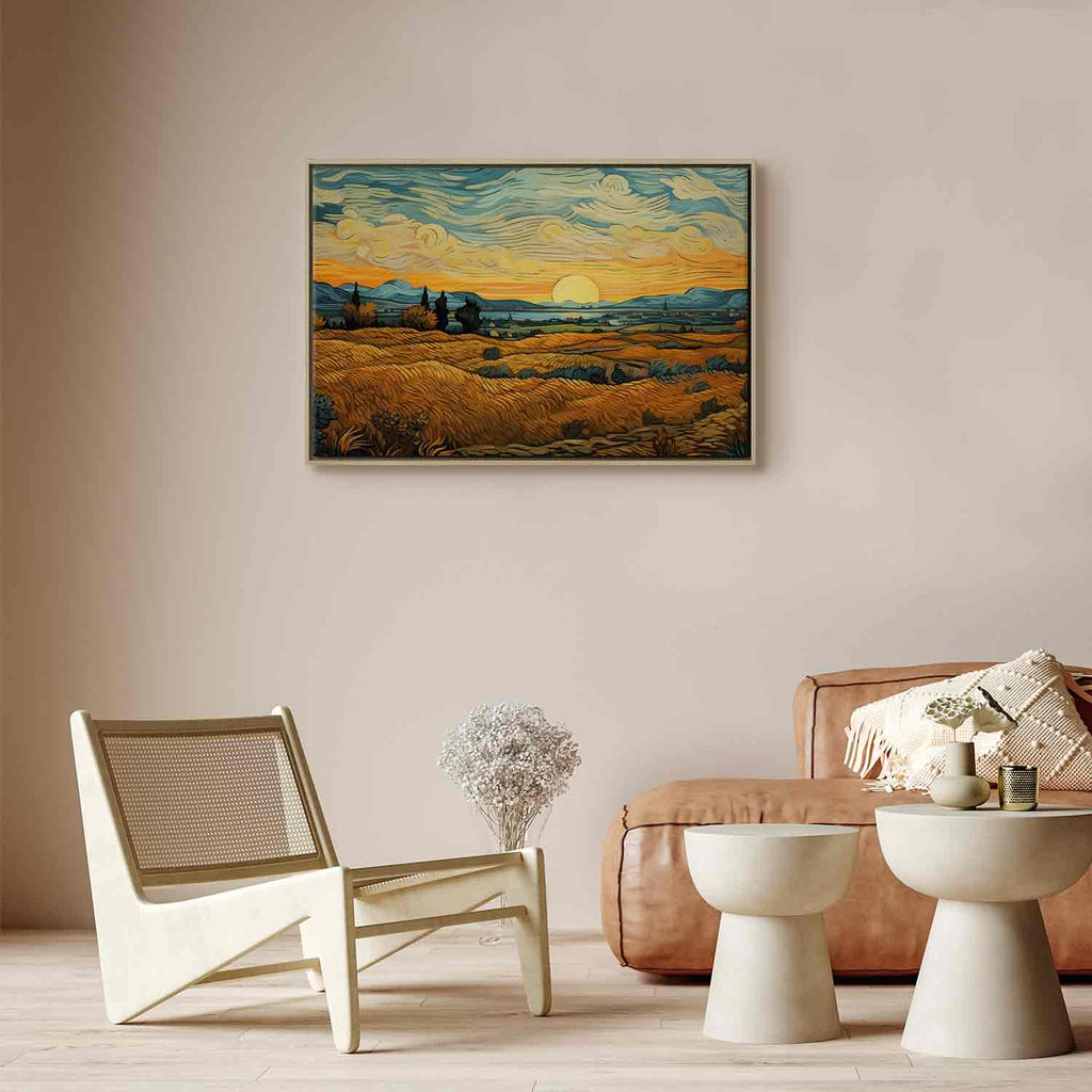 Impressionistic Golden Grain Fields Landscape Canvas Print