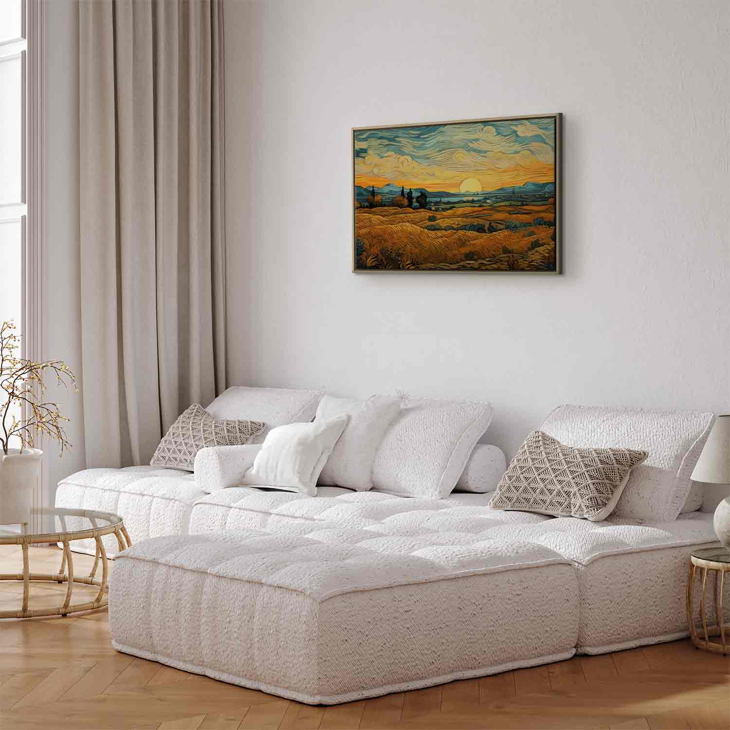 Impressionistic Golden Grain Fields Landscape Canvas Print