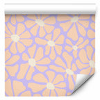 Wallpaper Beige Floral on Blue Background