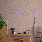 Light Beige Flower Pattern Blue Wallpaper