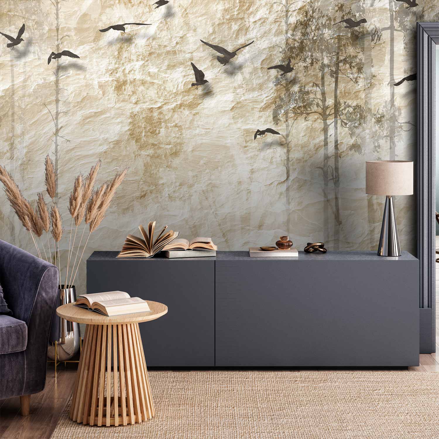 Paper Forest Birds Texture Wall Mural