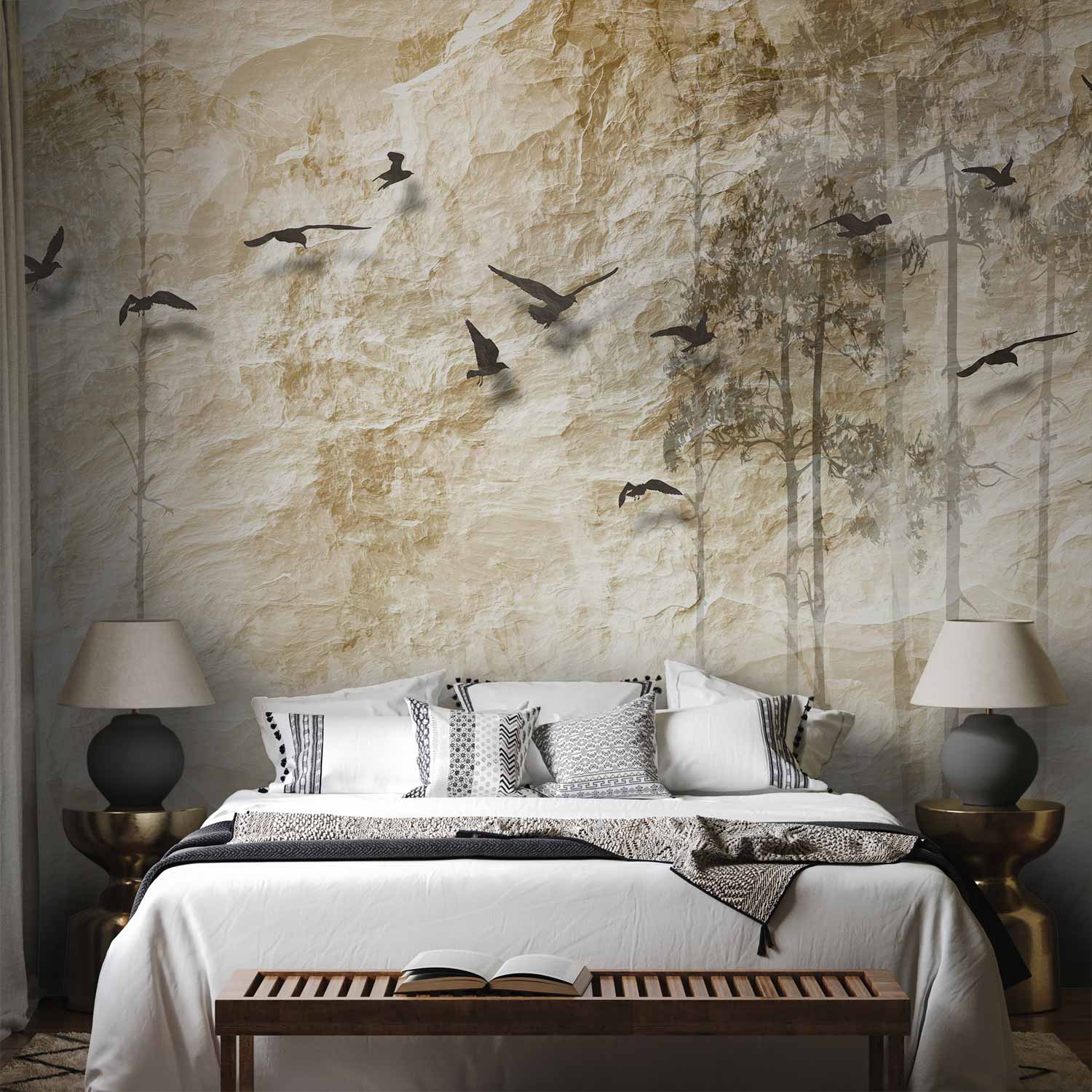 Paper Forest Birds Texture Wall Mural