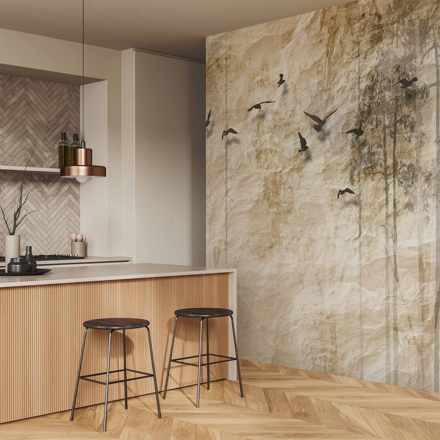 Paper Forest Birds Texture Wall Mural