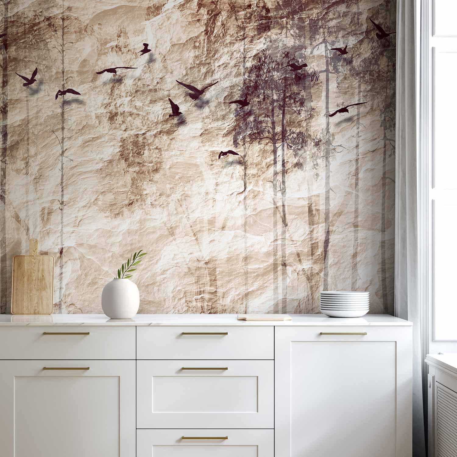 Paper Forest Birds Nature Wall Mural