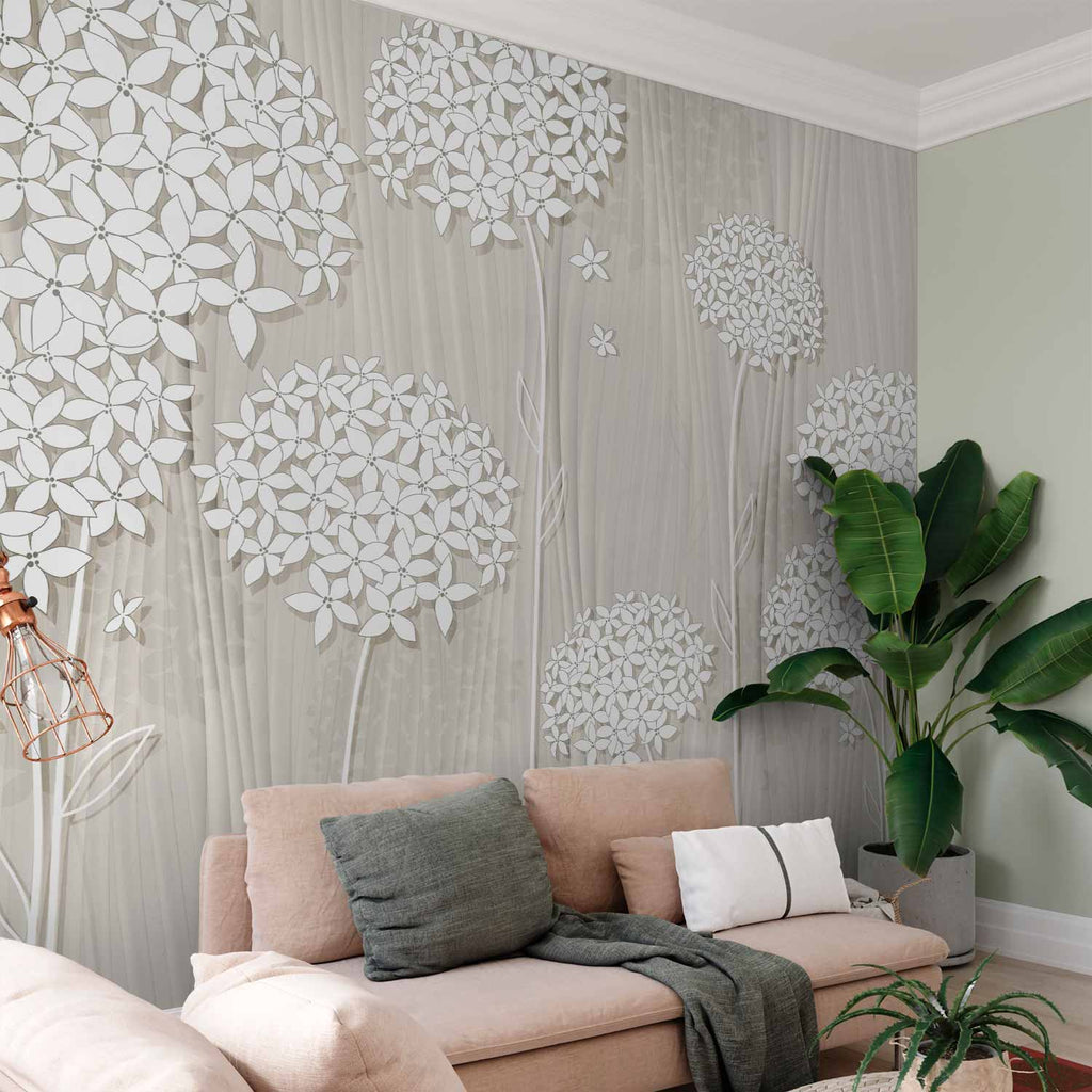 Cream Floral Pattern Wall Mural
