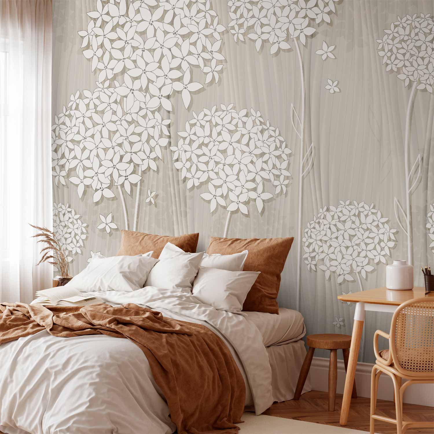 Cream Floral Pattern Wall Mural